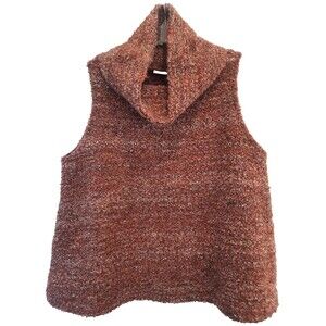 BRYN WALKER L Large Orig. $158 Sleeveless Sweater High Neck Cowl Neck Rust Shade